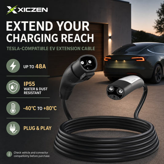 Tesla standard charging station dual head extension cable, model 32A/48A